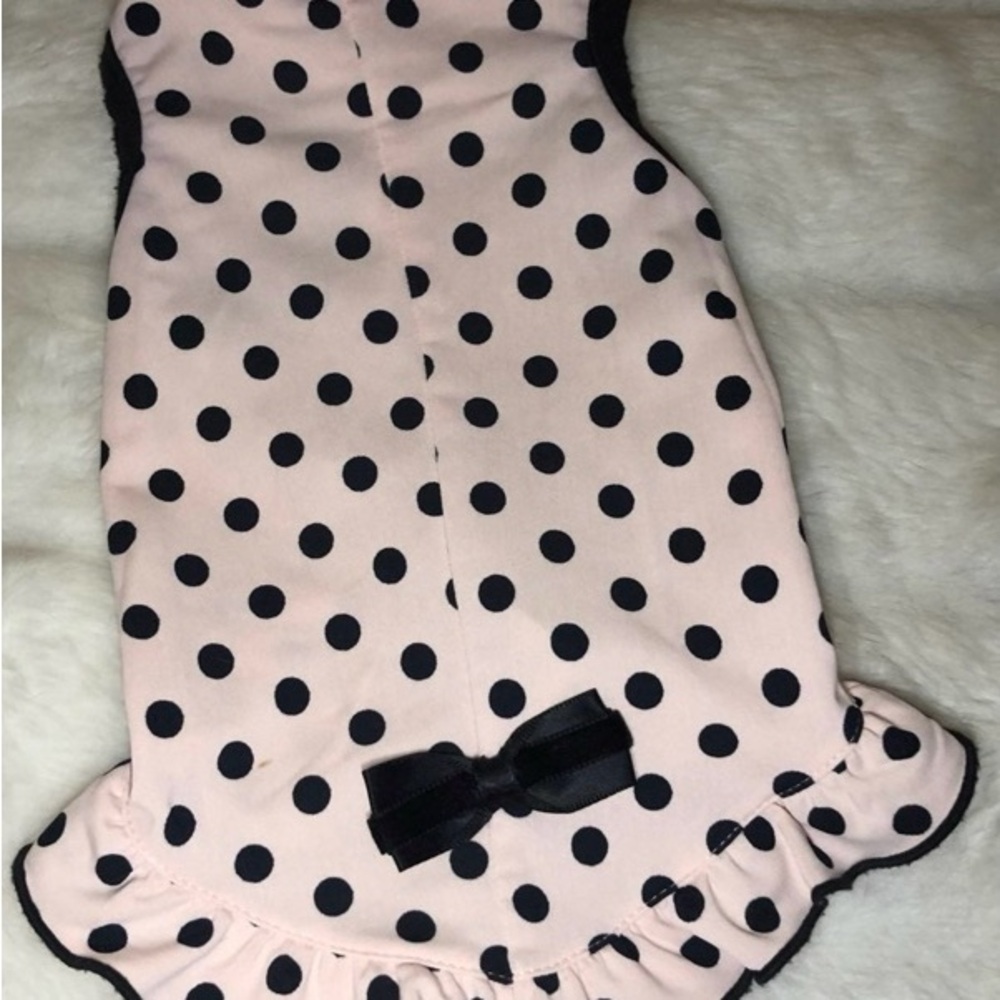 Pink Polka Dot Dog Dress with Black Bow